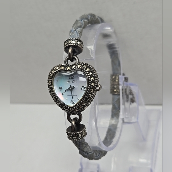 Ecclissi Sterling Silver Heart Watch Marcasite Bracelet MOP Dial New Battery 925 - Picture 2 of 11
